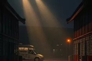 灯火可亲幕后照：夜戏片场成排的柔光灯箱